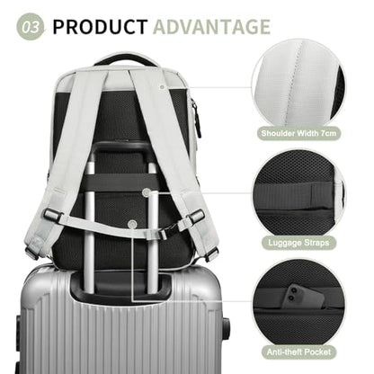 Lightweight Commute Backpack for Men & Women, Water-Resistant Travel Daypack with 15.6-Inch Laptop Compartment & Anti-Theft Pockets, Cloud Gray - color: Cloud Gray