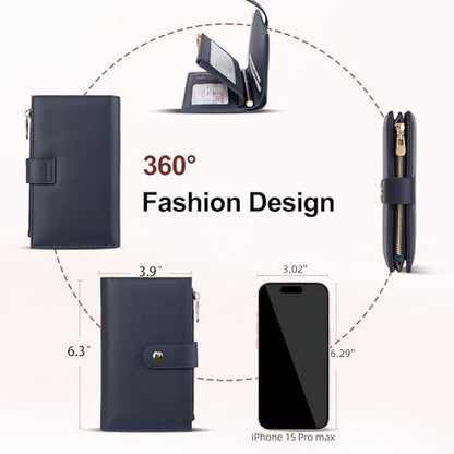 yiijay Wallet for Women RFID Blocking Leather Trifold Clutch Wallet Credit Card Holder Ladies Travel Wallet Purse with Pen Holder - color: 1Royal Blue
