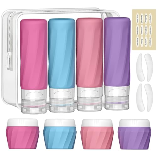 Silevoler 14pack Travel Bottles for Toiletries, TSA Approved Travel Size Toiletries Containers Set, Premium Silicone Leak Proof Refillable Bottles & Creams Jars Accessories Kit W/Clear Bag (Vibrant) - color: Vibrant