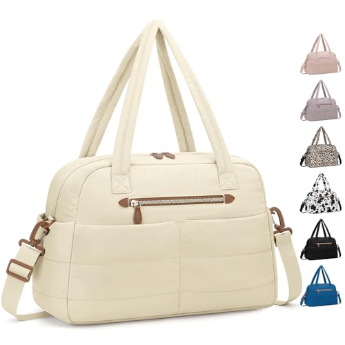 Pritent Travel Duffle Bag,Puffer Carry On Duffel Bag with Laptop Compartment Waterproof Overnight Weekender Bags for Women Large Hospital Tote Bags for Labor and Delivery(Large,Beige) - color: Beige, size: Large