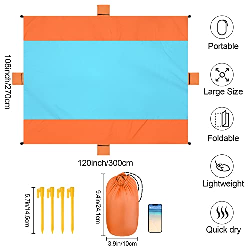 ACH Beach Blanket Waterproof Sandproof Extra Large Beach Mat Oversized 120"×108" Portable Lightweight Outdoor Family Mat for Indoor Outside Picnic Camping Hiking Travel