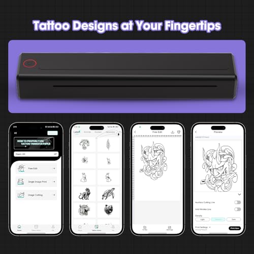 INKin Tattoo Kit for Beginners Complete Set with Tattoo Stencil Printer, Tattoo Gun with 7 Stroke 2.0-4.0mm and 1600mAh Power for Long Time Work of 8 Hours, Full Kit with Tattoo Needles and Tattoo Ink - size: Large Grip