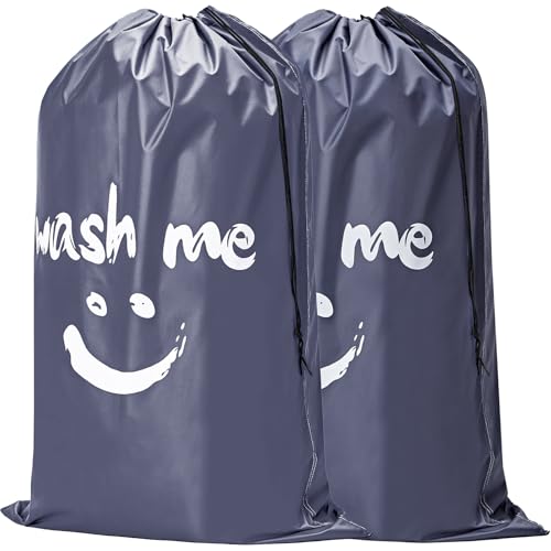 HOMEST 2 Pack XL Wash Me Travel Laundry Bag, Dirty Clothes Organizer, Large Enough to Hold 4 Loads of Laundry, Easy Fit a Laundry Hamper or Basket, Grey - color: (Ⅰ-Wash me)Gray & Grey