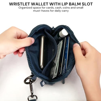 Keychain Wallet for Women Mini Zip Card Holder with ID Window Coin Purse Detachable Wristlet Small Wallets navy blue - color: Navy Blue