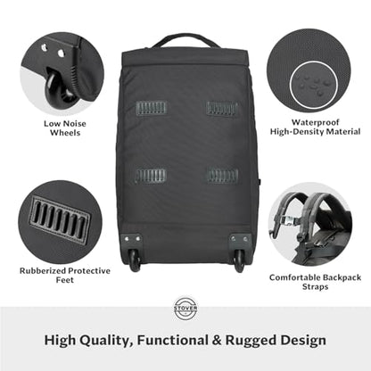 STOVER 45/80/100L Carry-On Rolling Duffel Bag with Wheels, Medium Durable Travel Duffle w/Toiletry Bag, Packable, Foldable with Shoulder Straps- Use as Luggage or Backpack, Men/Women (Black) - color: Black