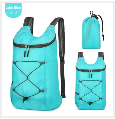 levayhill 16L Foldable Hiking Backpack,Small Packable Daypack,Lake Blue | Lightweight ,Outdoor Collapsible Rucksack,Ultralight Folding Back Pack, Water Repellent, Men Women Travel Gym, Easy Carry-on - color: Lake Blue
