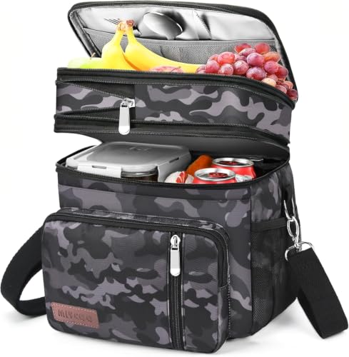 MIYCOO Lunch Bag & Lunch Box for Men Women, Double Deck Leakproof Insulated Soft Large Adult Camping Cooler bag for Work, Beach, Picnic, Travel (Black Camo, 15L) - color: Black Camo, size: 15L