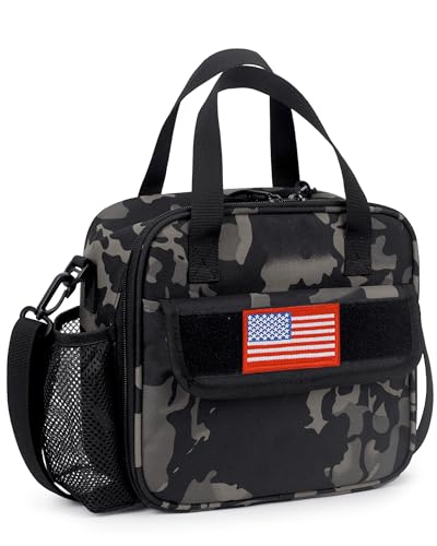 Tactical-style Lunch Bag 5L Kids Lunch Bag with Adjustable Shoulder Strap Easy to Clean Leakproof Wipeable liner Toddler Lunch Box Bag for Boys Girls School and Daycare - color: Black Camo