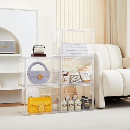 ZLLZUU Clear Storage Bins with Lids, 2 Pack Acrylic Display Case with Magnetic Door for Cosmetic Collectibles Large Figures Models, Stackable Acrylic Storage Box for Home Office Living Room Dorm - size: 2-pack
