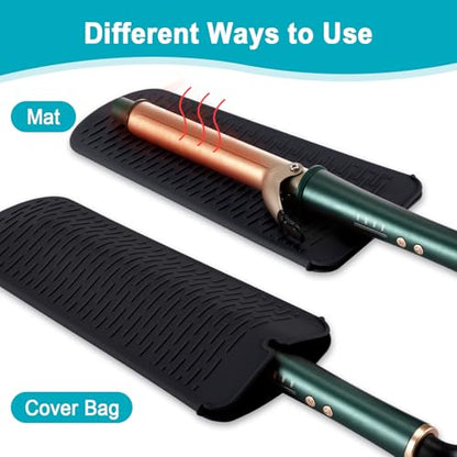 Shappy 2 Pcs Heat Resistant Hair Tools Bag Curling Iron Travel Case Cover Neoprene Flat Iron Holder Travel Case and Silicone Mat Pouch for Hot Hair Tools Storage Organizer(Classic Style) - style: Classic Style