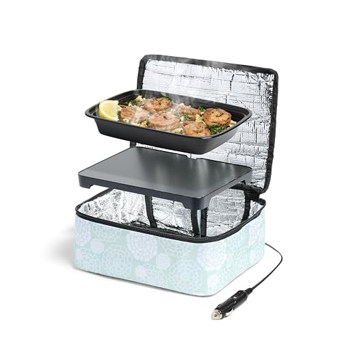 HOTLOGIC Mini Portable Electric Lunch Box Food Heater - Innovative Food Warmer and Heated Lunch Box for Adults Car/Home - Easily Cook, Reheat, and Keep Your Food Warm - color: Aquafloral, size: 12V