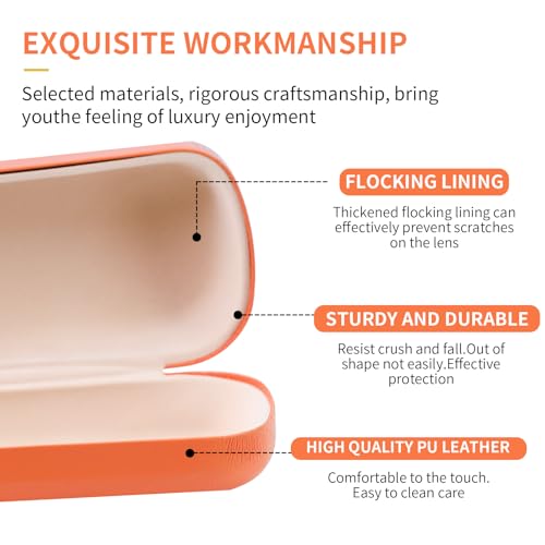 PERFECTSIGHT Sunglasses Case, Large Hard Shell Glasses Case, Cute PU Leather Protective Eyeglasses Case for Women Men - color: Orange