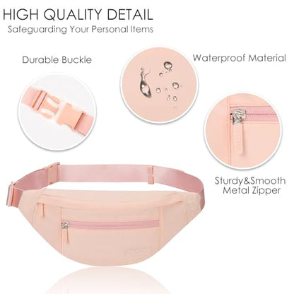 MAXTOP Large Crossbody Fanny Pack with 4-Zipper Pockets,Gifts for Enjoy Sports Festival Workout Traveling Running Casual Hands-Free Wallets Waist Pack Phone Bag Carrying All Phones - color: Mono Pink, style: Large Fanny Pack(4 Zipper Pockets)