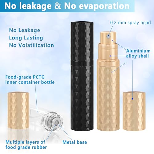 Travel Perfume Atomizer Bottle Refillable - 2-Pack 5ml Leakproof Fragrances Perfume Atomizer, Portable Perfume Sprayer, Perfume Refillable Bottle for Traveling (Black & Gold) - color: Black & Gold