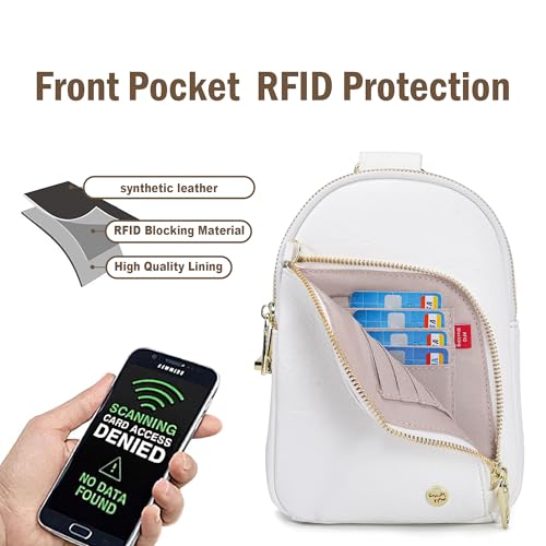 INICAT RFID Blocking Sling Bag, Anti Theft Crossbody Bag for Women Compact Travel Purses Leather - color: White Anti Theft