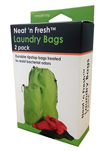 Smooth Trip Travel Laundry Bags with Odor-Blocking Barrier for Wet and Dirty Clothing - Set of 2 Foldable Compact Bags Fit in Luggage and Packs for Gym Clothes, Shoes, Bathing Suits and Baby Clothes
