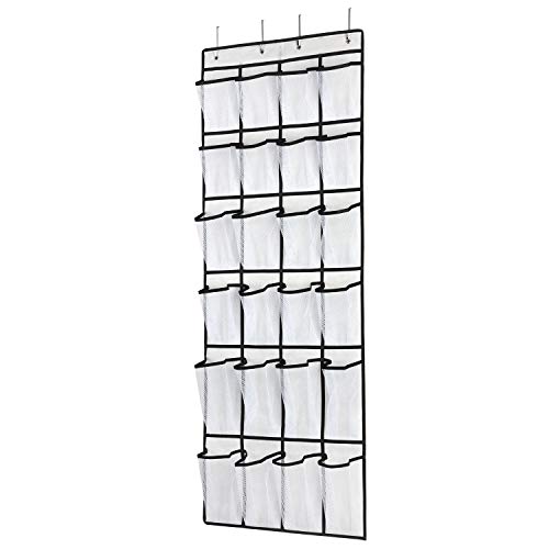 SAVERHO Over the Door Shoe Organizer, Hanging Shoe Organizer with 24 Mesh Large Pockets Door Shoe Rack Organizer for Men Women Kids Hanging Shoe Storage Bag.(White - color: White-1pack of 24 pocket