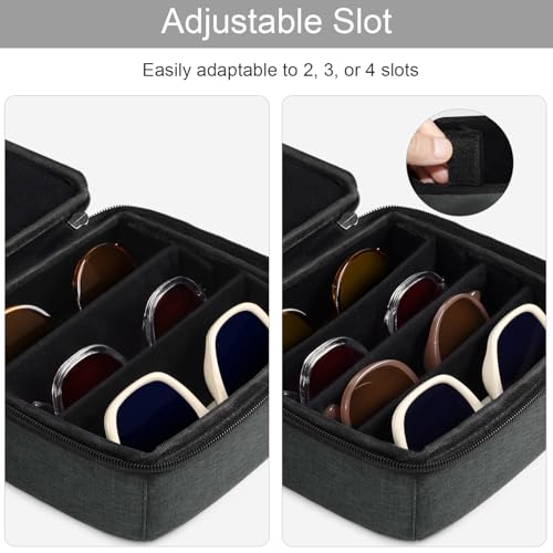 Bukere Travel Sunglasses Organizer Case, Adjustable Slot For Multiple Pairs, Portable Eyeglasses Storage Box for Men Women - color: Darkgrey, style: 4 Slots