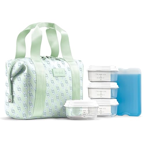 Fit & Fresh Remi Lunch Bag for Women Work – Neoprene Lunch Tote with Containers & Ice Pack, Reusable Meal Prep Lunch Box, Large Capacity, Machine Washable, Sage Flower - color: Sage Flower Block