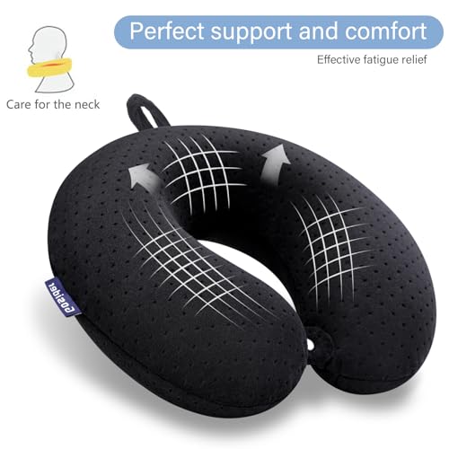 Black Travel Neck Pillow Memory Foam Airplane Pillow for Neck and Head Support Soft Portable U Shape Neck Pillow for Plane, Car & Home Office Use - color: Black