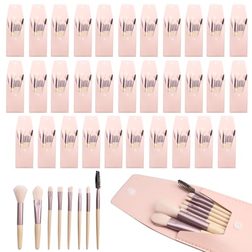 32 Sets Travel Makeup Brush Set Synthetic Fiber Face Foundation Make up Brushes Bridesmaid Gift with Travel Makeup Bag for Wedding Bridal Shower Favors Bachelorette Party Gift (Ivory Beige)