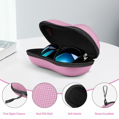 FINTIE Sunglasses Case, Hard EVA Shell Shockproof Sport Glasses Case with Metal Carabiner Travel Zipper Eyeglasses Holder - color: Pink