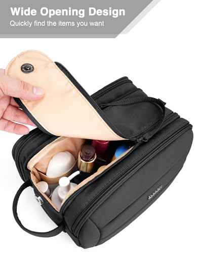 Toiletry Bag for Men & Women, Cruise Ship Travel Essentials, Shaving Dopp Kit with Dry and Wet Separation, Water-resistant Bathroom Cosmetic Organizer Bag, Makeup Accessories with Trolley Belt, Black - color: Black