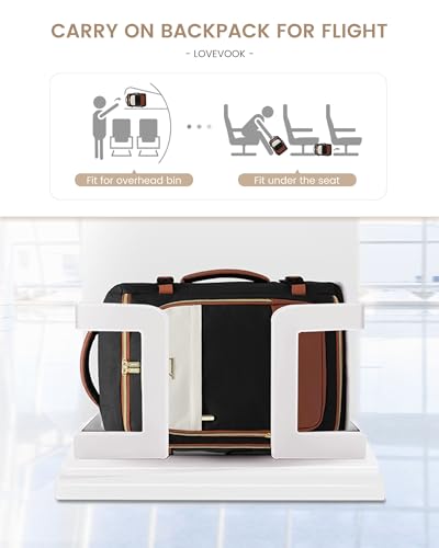 LOVEVOOK 50L Travel Backpack for Women, TSA Approved Carry On Backpack with 3 Packing Cubes, Personal Item Bag Fits 17" Laptop, Water-resistant Carry On Bag for Airplanes - color: Black & Brown, size: 50L-4PCS