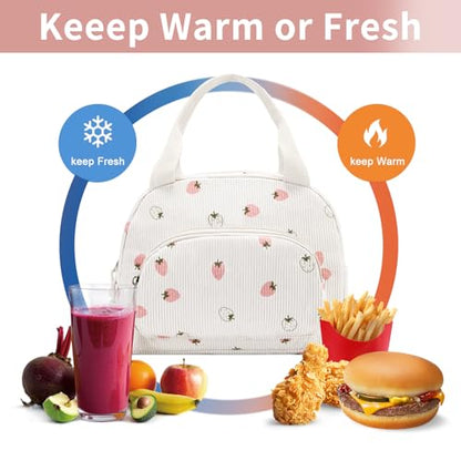 Lunch Bag Women Lunch Box for Women Adult Cute Insulated Lunch Bag Small Cooler Lunch Tote Bags for Work Picnic Travel (Beige-Light Strawberry) - color: Beige-Light Strawberry