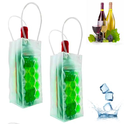 Green Wine Bag Set 2: Ice Wine Bottle Chiller Cooler and Refrigerator for Red, White, Sparkling or Champagne - style: Green Wine Bag