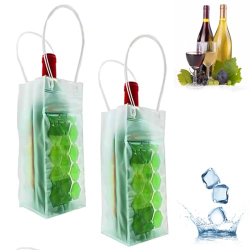 Green Wine Bag Set 2: Ice Wine Bottle Chiller Cooler and Refrigerator for Red, White, Sparkling or Champagne - style: Green Wine Bag