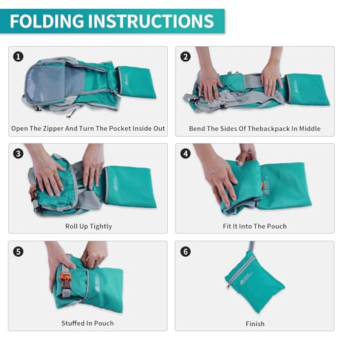 Hiking Backpack 10L/15L Small Daypack Lightweight Packable Travel Foldable Water Resistan for Women Men (Lake Green, 10L) - color: Lake Green, size: 10L