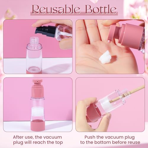 1oz 30ml Airless Pump Bottles, Refillable Leak Proof Travel Pump Bottle Toiletry Cosmetic Skincare Containers for Lotion Toner Gel Foundation (3 Pieces) - color: Pink