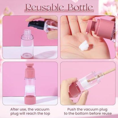 1oz 30ml Airless Pump Bottles, Refillable Leak Proof Travel Pump Bottle Toiletry Cosmetic Skincare Containers for Lotion Toner Gel Foundation (3 Pieces) - color: Pink