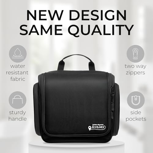 Travel Toiletry Bag for Men and Women - (10.6”x10.6”x3.2”) Large Hanging Toiletry Organizer - Waterproof Hygiene Bag with Metal XXL Swivel Hook, with Sturdy Zippers and 15 Compartments for Toiletries - color: L Grease Black