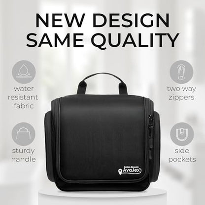 Travel Toiletry Bag for Men and Women - (10.6”x10.6”x3.2”) Large Hanging Toiletry Organizer - Waterproof Hygiene Bag with Metal XXL Swivel Hook, with Sturdy Zippers and 15 Compartments for Toiletries - color: L Grease Black