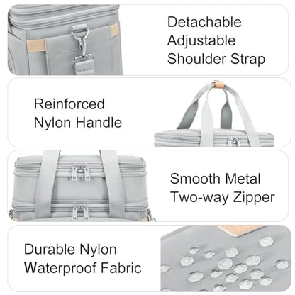 MAPLELILY Lunch Box for Men Women - Double Deck Insulated Lunch Bag, Large Leak Proof Tote Cooler, Wide Open Dual Compartment Lunch Bags with Shoulder Strap, For Work Picnic Hiking Beach, Grey - color: Gray