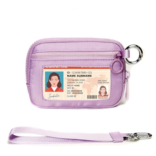 Keychain Wallet for Women Mini Zip Card Holder with ID Window Coin Purse Detachable Wristlet Small Wallets Light Purple - color: Light Purple
