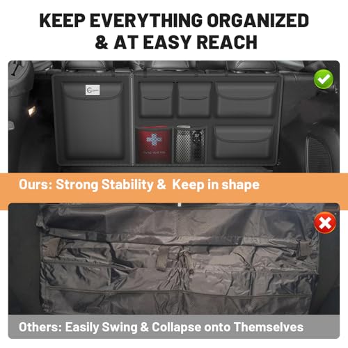 Detachable Hanging Trunk Organizer, Foldable Car Trunk Organizer Hanging for SUVs, Jeeps, Hatchbacks, Car Trunks Organiser with 7 Large Compartments