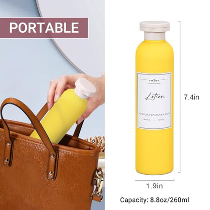 Travel Shampoo Bottle, Empty Plastic Squeeze Bottles 8.8oz with Flip Cap, Lotion Container for Toiletries Travel Size Shampoo and Conditioner - color: Yellow+light Blue+pink+green