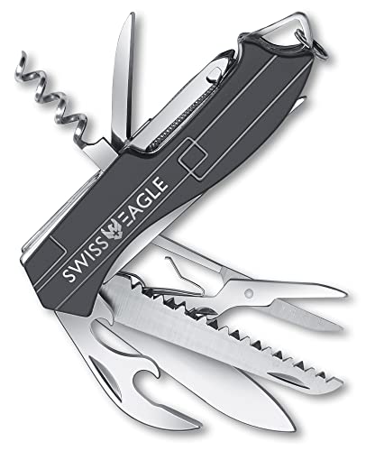 Swiss Eagle 9-in-1 Mini Pocket House Hold & Campaign Tool, Premium with Blade, Scissor, Screwdriver, Plier, Magnifying Glass, Tweezer Christmas Gifts - Blue (Black)