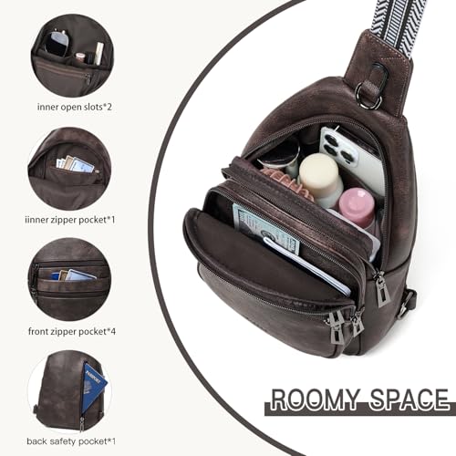 Leresas Sling Bag for Women Crossbody Fanny Pack Sling Purse Backpack Vegan Leather Travel Handbag Cross Over Shoulder Bag Gifts for Women Coffee - color: Coffee