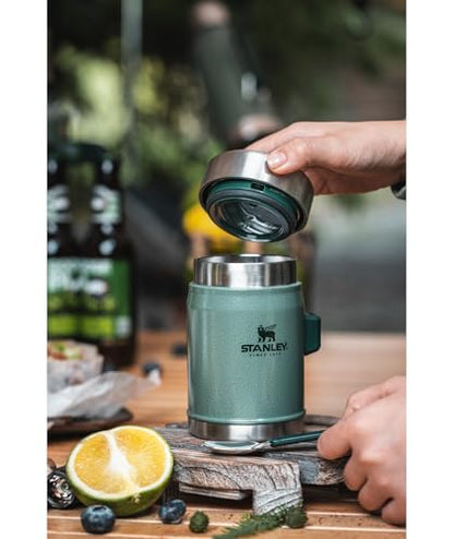 STANLEY Classic Food Jar and Spork | Vacuum Insulated Food Container | Wide Mouth Screw On Lid | Packable for Travel | Stainless Steel with Leakproof Lid | BPA-Free - color: Black 2.0