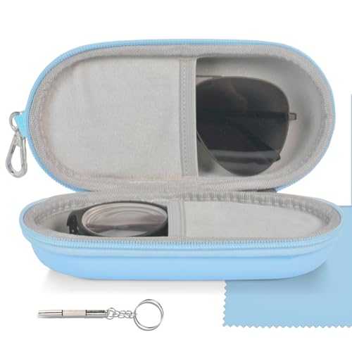 Double Glasses Case,Dual Eyeglasses & Sunglasses Organizer with Clip Zipper Closure for Travel 2 Pairs Storage Box - color: Blue