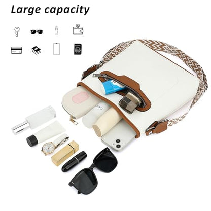 TANTOMI Crossbody Bags for Women Casual Crossbody Purses for Women Travel Shoulder Bag Handbags with Adjustable Strap - color: White/Light Brown