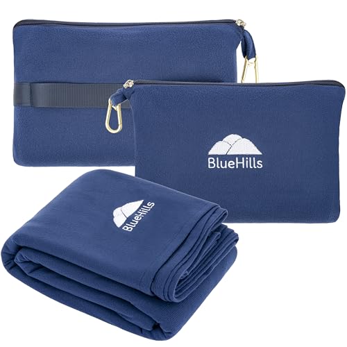 BlueHills Travel Blanket Pillow Compact Lightweight Pocket Size Airplane Traveling Essential Flight Trip Throw in Bag Portable Case Plane Accessory Navy Blue L04 - color: L04-navy Blue