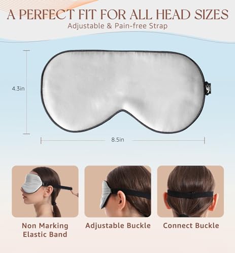 HiRui Silk Sleep Mask, 100% Natural Mulberry Silk of Double-Sided & Inner-Filling, Ultra-Smooth Soft, Adjustable Strap, Blocks Light for Night Sleeping, Travel, Office Naps (Gray) - color: Gray