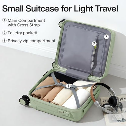 Hanke 14 Inch Underseat Carry On Luggage with Wheels Hard Shell Suitcases Carry On Bag Lightweight Small Mini Suitcase Travel Luggage for Travel（Bamboo Green） - color: Bamboo Green, size: Underseat 14 Inch