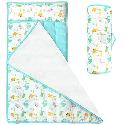 Moonsea Nap Mat with Pillow for Toddlers Dinosaur and Fleece Minky Blanket, Lightweight Perfect for Toddlers Preschool, Daycare, Travel Sleeping Bag Boys Girls, 21" x 50" Fit on a Standard Cot - color: Dinosaur