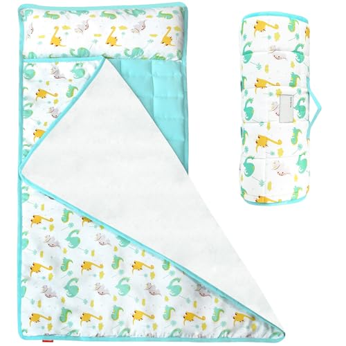 Moonsea Nap Mat with Pillow for Toddlers Dinosaur and Fleece Minky Blanket, Lightweight Perfect for Toddlers Preschool, Daycare, Travel Sleeping Bag Boys Girls, 21" x 50" Fit on a Standard Cot - color: Dinosaur